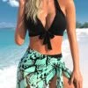 Mid Waisted Snakeskin Print Tie Black Bikini Set -Rosewe Promotion Store 333044 P 1683949102665