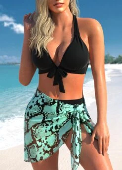 Mid Waisted Snakeskin Print Tie Black Bikini Set -Rosewe Promotion Store 333044 P 1683949103914