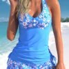 Neon Blue Ditsy Floral Print Patchwork Tankini Set -Rosewe Promotion Store 333045 P 1682588822677