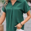 Short Sleeve Green Shirt Collar Blouse -Rosewe Promotion Store 333050 P 16843954494540