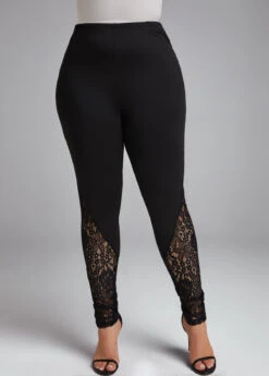 Lace Skinny Elastic Waist High Waisted Black Pants -Rosewe Promotion Store 333059 P 16849774471492