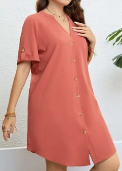 Coral Plus Size Button Short Sleeve Blouse -Rosewe Promotion Store 333061 P 1684215459793
