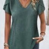 V Neck Short Sleeve Green T Shirt -Rosewe Promotion Store 333069 P 1683179134455
