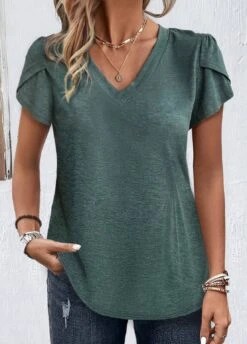 V Neck Short Sleeve Green T Shirt -Rosewe Promotion Store 333069 P 1683179135568