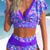 Purple Ditsy Floral Print Patchwork Bikini Set -Rosewe Promotion Store 333097 P 1683367765571