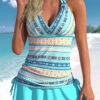 High Waisted Tribal Print Ruched Cyan Tankini Set -Rosewe Promotion Store 333100 P 1682590380855