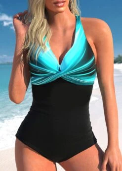 Ombre Cut Out Cyan One Piece Swimwear