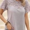 Round Neck Patchwork Light Purple T Shirt -Rosewe Promotion Store 333144 P 1682658583813