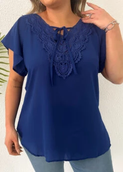 Dark Blue Plus Size Lace T Shirt 10 Dark Blue Plus Size Lace T Shirt -Rosewe Promotion Store 333145 P 16855281276213