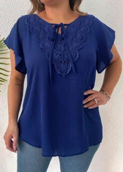 Dark Blue Plus Size Lace T Shirt 11 Dark Blue Plus Size Lace T Shirt -Rosewe Promotion Store 333145 P 16855281279204
