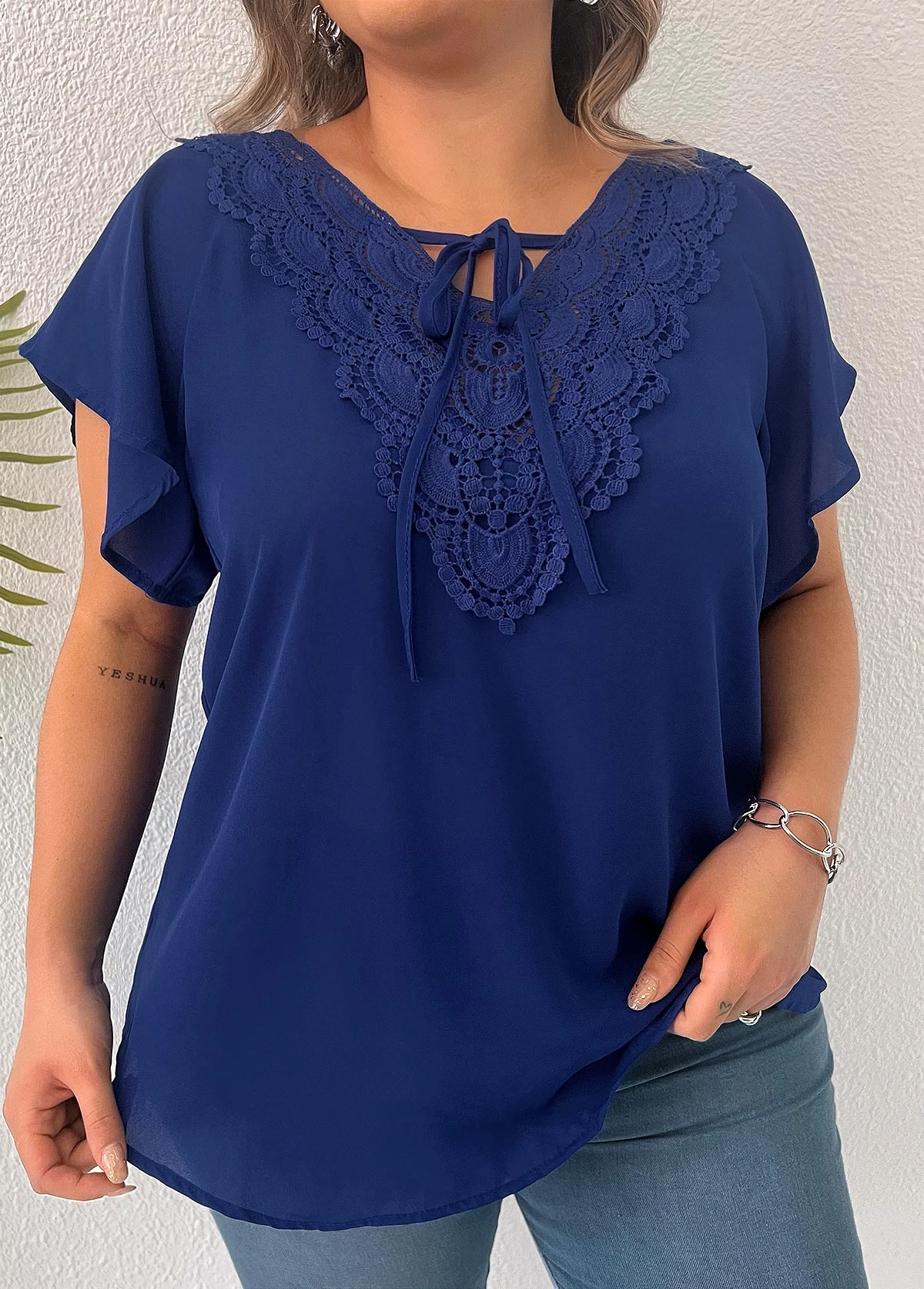Dark Blue Plus Size Lace T Shirt 5 Dark Blue Plus Size Lace T Shirt - Image 3
