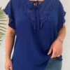 Dark Blue Plus Size Lace T Shirt -Rosewe Promotion Store 333145 P 16855281279960
