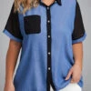Denim Blue Plus Size Button T Shirt 2 Denim Blue Plus Size Button T Shirt -Rosewe Promotion Store 333152 P 16856149414060