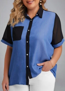 Denim Blue Plus Size Button T Shirt -Rosewe Promotion Store 333152 P 16856149414252