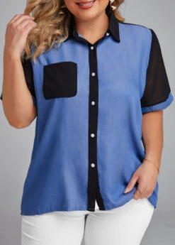 Denim Blue Plus Size Button T Shirt -Rosewe Promotion Store 333152 P 16856149414963