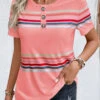 Pink Plus Size Button Striped T Shirt -Rosewe Promotion Store 333297 P 1683281709106