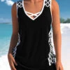 Mid Waisted Geometric Print Contrast Binding Tankini Set -Rosewe Promotion Store 333310 P 1683284526145