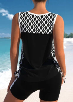 Mid Waisted Geometric Print Contrast Binding Tankini Set -Rosewe Promotion Store 333310 P 1683284527520