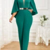 Pocket Green Ankle Length V Neck Jumpsuit 1 Pocket Green Ankle Length V Neck Jumpsuit -Rosewe Promotion Store 333334 P 16890401828940