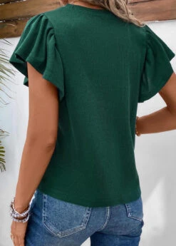 Ruffle Round Neck Short Sleeve Green T Shirt 8 Ruffle Round Neck Short Sleeve Green T Shirt -Rosewe Promotion Store 333367 P 16854384334021