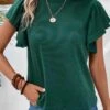 Ruffle Round Neck Short Sleeve Green T Shirt -Rosewe Promotion Store 333367 P 16854384339740