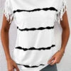 Striped Tassel White Round Neck T Shirt 1 Striped Tassel White Round Neck T Shirt -Rosewe Promotion Store 333369 P 16859668803300