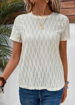 Lightweight Round Neck Short Sleeve Beige T Shirt -Rosewe Promotion Store 333375 P 16854384123163