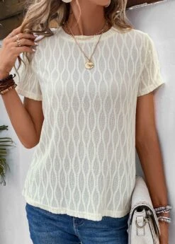 Lightweight Round Neck Short Sleeve Beige T Shirt -Rosewe Promotion Store 333375 P 16854384129464