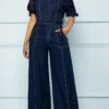 Button Belted Navy Long Off Shoulder Jumpsuit 1 Button Belted Navy Long Off Shoulder Jumpsuit -Rosewe Promotion Store 333384 P 1684744070207