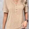 Split Neck Button Light Camel T Shirt -Rosewe Promotion Store 333398 P 1683371323514