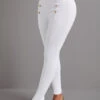 Skinny Button White Elastic Waist High Waisted Pants 1 Skinny Button White Elastic Waist High Waisted Pants -Rosewe Promotion Store 333478 P 16839798553542