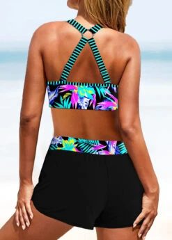 Mid Waisted Tropical Plants Print Patchwork Bikini Set -Rosewe Promotion Store 333500 P 1683526867582