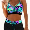 Mid Waisted Tropical Plants Print Patchwork Bikini Set -Rosewe Promotion Store 333500 P 1683526867763