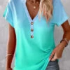 Plus Size Mint Green Button Ombre T Shirt -Rosewe Promotion Store 333502 P 1683538217373