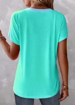 Plus Size Mint Green Button Ombre T Shirt -Rosewe Promotion Store 333502 P 1683538217717