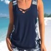Mid Waisted Tribal Print Drawstring Navy Tankini Set -Rosewe Promotion Store 333528 P 1683535410669
