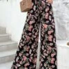 Floral Print Lightweigh Black Elastic Waist Pants -Rosewe Promotion Store 333554 P 1683595951009