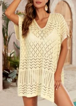 Split Light Yellow V Neck Cover Up -Rosewe Promotion Store 333562 P 16847357443402