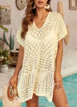 Split Light Yellow V Neck Cover Up -Rosewe Promotion Store 333562 P 16847357446194