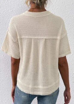 Pocket Split Neck Short Sleeve Beige T Shirt 8 Pocket Split Neck Short Sleeve Beige T Shirt -Rosewe Promotion Store 333573 P 16859655805261