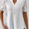 White Split Neck Half Sleeve Lace T Shirt -Rosewe Promotion Store 333579 P 16856140318540