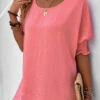 Smocked Round Neck Half Sleeve Pink T Shirt -Rosewe Promotion Store 333582 P 16854383925084