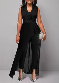 Asymmetry Black Capri V Neck Sleeveless Jumpsuit