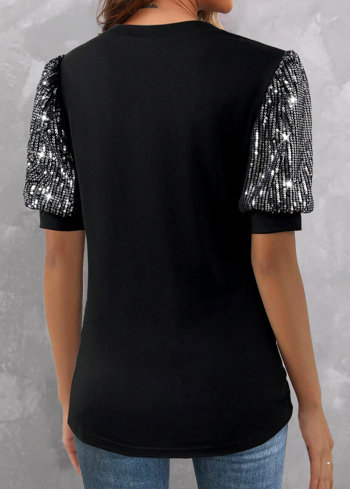 Plus Size Black Sequin Short Sleeve T Shirt 4 Plus Size Black Sequin Short Sleeve T Shirt - Image 2