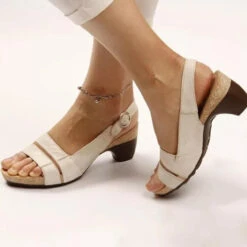 Peep Toe Mid Heel Beige Sandals