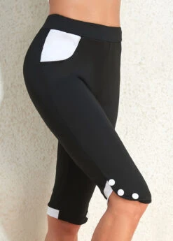 Black Elastic Waist High Waisted Capri Leggings