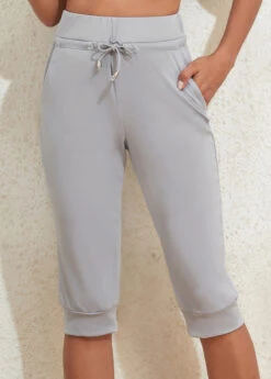 Pocket Drawastring High Waisted Grey Jogger Pants -Rosewe Promotion Store 333744 P 16850914162582