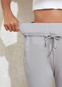 Pocket Drawastring High Waisted Grey Jogger Pants -Rosewe Promotion Store 333744 P 16850914166203