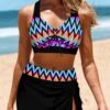 Mid Waisted Chevron Print Bowknot Black Bikini Set -Rosewe Promotion Store 333760 P 1683705100150