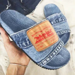 Falt Denim Blue Open Toe Slippers